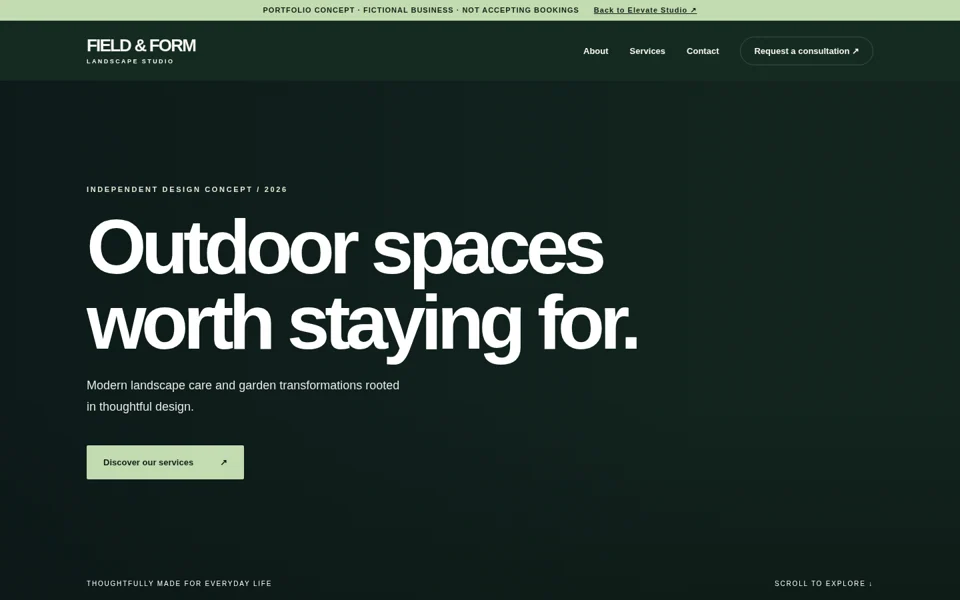 Homepage screenshot of the Field & Form portfolio website